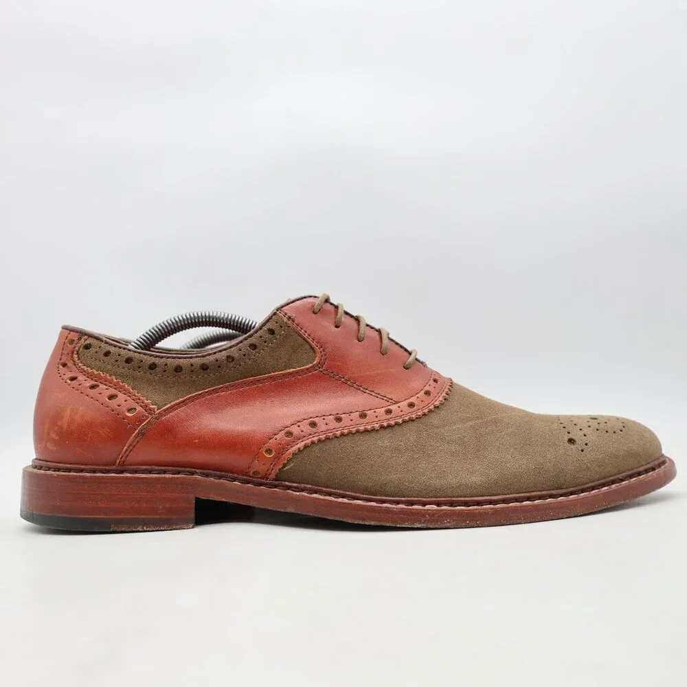 Johnston & Murphy Brown Suede Leather Men's Size 12 M Saddle Oxford Dress Shoes